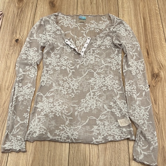 Free People Tops - Free People Sheer Floral Long Sleeve Tan/Gray Top